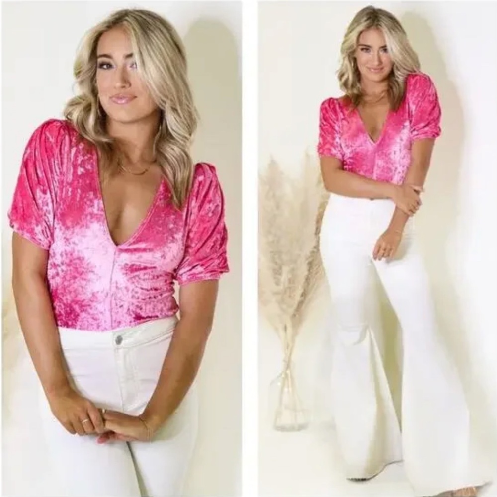 NWOT Intimately Free People Large Pink Phenom Don't You Wish Bodysuit Velvet